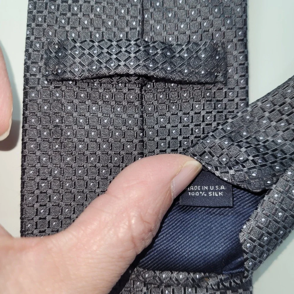 Hart Schaffner Marx Tie Silk Geometric Pattern Necktie Men's Gray Dot Office USA